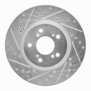 Acura RL Brake Rotor (1) - Front Left - R1 Concepts - Drilled & Slotted - Silver - `05-`12